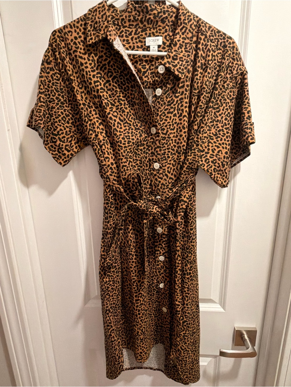 J. Crew Leopard-Print Button-Front Shirt Dress in Brown & Black
